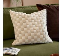 furn. Furn Softie Checkerboard Quilted Feather Filled Cushion, Natural, 50 X 50Cm