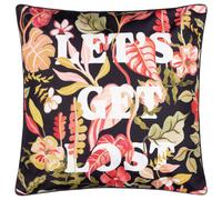 furn. Tropical Bloom Cushion Cover - Reversible Water Resistant Tropical Slogan Stripe Outdoor Decorative Case (Black - 45x45cm)