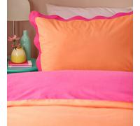 furn. Wiggle Scallop Duvet Cover Set - Easy Care Cotton Blend Wave Border Edge Bedding (Coral/Pink - Super King)