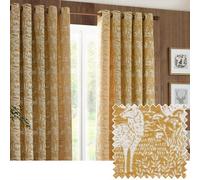 furn. Furn Winter Woods Chenille Room Darkening Eyelet Curtain Pair Ochre (W)117Cm X (D)183Cm