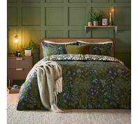 furn. Garden of Wonder Duvet Cover Set - Reversible Cotton Blend Botanical Woodland Floral Bedding Set (Evergreen - Double)