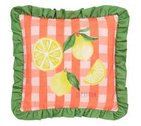 furn. Gingham Citron Feather Filled Cushion - Colourful Check Ruffle Trim Decorative Pillow (Multicolour - 43x43cm)