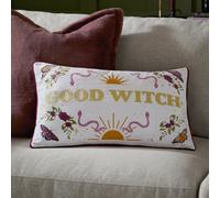 Furn. Good Witch Embroidered Velvet Feather Filled Cushion , 30Cm X 50Cm, Angel White