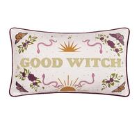 furn. Good Witch Feather Filled Cushion - Reversible Halloween Embroidered Velvet Decorative Pillow with Metallic Thread (Angel White - 30x50cm)