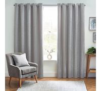 furn. Grey Woven Lined Eyelet Curtains (W)117Cm (L)137Cm, Pair