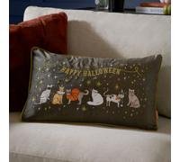 Furn. Halloween Pawty Embroidered Velvet Feather Filled Cushion , 30Cm X 50Cm, Multicolour