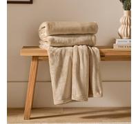 furn. Harrow Fleece Throw - Silky Soft Lightweight Flannel Blanket for Bed or Sofa (Natural - 140x180cm)