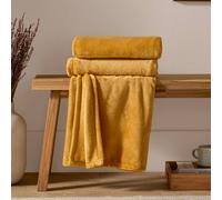 furn. Harrow Fleece Throw - Silky Soft Lightweight Flannel Blanket for Bed or Sofa (Ochre - 140x180cm)