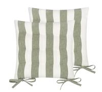 furn. Hayle 2 Pack Striped Cotton Seat Pad Cushion - Reversible Design, Indoor and Outdoor (Moss - 40x40cm)
