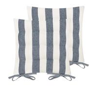 furn. Hayle 2 Pack Striped Cotton Seat Pad Cushion - Reversible Design, Indoor and Outdoor (Navy - 40x40cm)