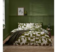 furn. Herve Reversible Duvet Cover Set - Wild Horses Statement Bedding (Olive - King U.K. Standard)