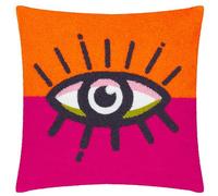furn. Heya Home All Eyes On You Polyester Filled Cushion - Appliqué Eye Bouclé Tufted Decorative Pillow (Orange/Pink - 45x45cm)