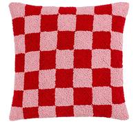 Furn. Heya Home Check Knitted Cushion - Retro Red & Pink Checkerboard Design Feather Filled (45cm x 45cm)