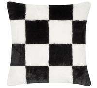 Heya Home Cozee Check Faux Fur Cushion Cover, Black