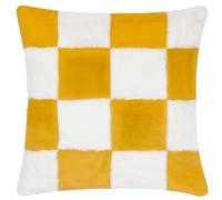 furn. Heya Home Cozee Check Faux Fur Cushion Cover - Ultra-Soft Checkerboard Design (Yellow - 50 x 50 cm, Pack of 1)