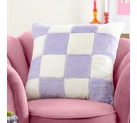 furn. Heya Home Cozee Check Faux Fur Cushion - Ultra-Soft Checkerboard Design Feather Filled (Lilac - 50 x 50 cm, Pack of 1)