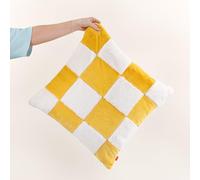 furn. Heya Home Cozee Check Faux Fur Cushion - Ultra-Soft Checkerboard Design Feather Filled (Yellow - 50 x 50 cm, Pack of 1)
