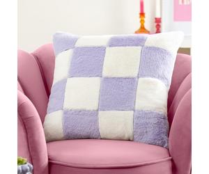 furn. Heya Home Cozee Check Faux Fur Cushion - Ultra-Soft Checkerboard Design Polyester Filled (Lilac - 50 x 50 cm, Pack of 1)