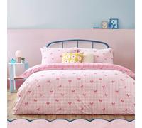 furn. Heya Home Gingham Bows Duvet Cover Set - Soft & Durable Square Check Playful Bows Bedding (Pink - King - 230x220cm)
