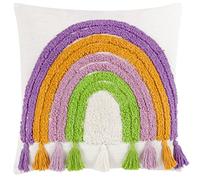 furn. Heya Home Rainbow Tassel Polyester Filled Cushion - Colourful Tufted Cotton Rainbow Tassel Trim Decorative Pillow (Multicolour - 45x45cm)