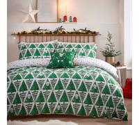 Furn. Hide And Seek Santa Christmas Reversible Duvet Cover Set, Double, Green