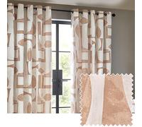 Hoem Carro Abstract 100% Cotton Lined Eyelet Curtains Clay 229cm width 137cm drop, Multi