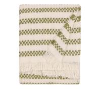 furn. Hoem Clyne Throw - Soft Textured Check Stripe Tasselled Blanket (Olive - 130x180cm)