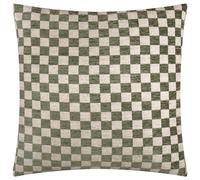 furn. Hoem Larro Feather Filled Cushion - Textured Checkerboard Jacquard Chenille Decorative Pillow (Smoke Green - 45x45cm)