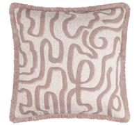 furn. Hoem Lina Abstract Printed Cushion with Feather Pad - Reversible Fringed Trim Zip Closure (Soft Pink - 45 x 45 cm)