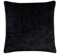 furn. Hoem Malans Cut Velvet Piped Cushion - Luxury Velvet Textured Design Soft Plain Reverse Polyester Filled (Black - 45 x 45 cm)