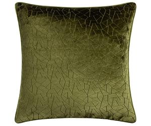 furn. Hoem Malans Cut Velvet Piped Cushion - Luxury Velvet Textured Design Soft Plain Reverse Polyester Filled (Olive - 45 x 45 cm)
