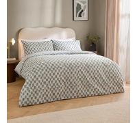 furn. Hoem Nyhavn Duvet Cover Set - Reversible Check Cotton Rich Scandi Bedding (Aqua - Double)