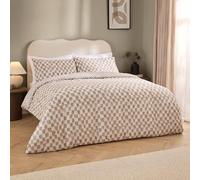 furn. Hoem Nyhavn Duvet Cover Set - Reversible Check Cotton Rich Scandi Bedding (Tobacco - Single)