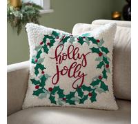 Furn. Holly Wreath Embroidered Polyester Filled Cushion