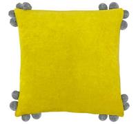 Furn Hoola Pom Pom Cushion Cover - Yellow/Grey - One Size - Yellow/Grey - 100% Cotton