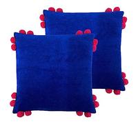 Furn. Hoola Pom-Pom Feather Filled Cushion - Twin Pack, Blue/Pink, 45 x 45cm