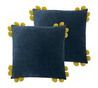 Furn. Hoola Pom-Pom Polyester Filled Cushion - Twin Pack, Navy/Olive, 45 x 45cm