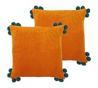 Furn. Hoola Pom-Pom Polyester Filled Cushion - Twin Pack, Orange/Teal, 45 x 45cm