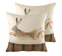 furn. Hunter Leaping Hare Twin Pack Feather Filled Cushions, Multi, 43 x 43cm