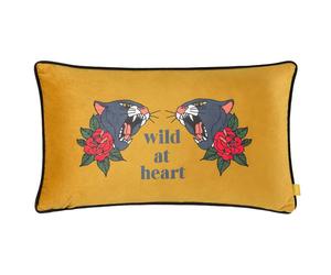 Furn Inked Wild Piped Velvet Cushion Cover - Gold/Black - 30cm x 50cm - Gold/Black - 100% Polyester