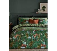 furn. Into The Woods Duvet Cover Set - Reversible Woodland Animal Cotton Blend Bedding Set (Forest Green - Single)