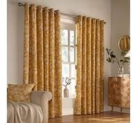 Furn Irwin Ringtop Eyelet Curtains (Pair) -Ready Made-Polycotton-Mustard-168cm x 137cm (66" x 54" inches), Cotton, Mustard, 66x54 (168x137cm)