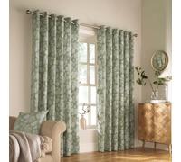 Furn. Irwin Ringtop Eyelet Curtains (Pair) - Ready Made - Polycotton - Sage - 229cm x 183cm (90" x 72" inches)