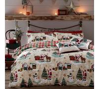 Furn. Jolly Santa Christmas Reversible Duvet Cover Set, Double, Green