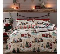 furn Jolly Santa Christmas Duvet Cover Set - Festive Bedding Holiday Décor (Cream/Red - Double)