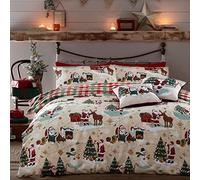 furn Jolly Santa Christmas Duvet Cover Set - Festive Bedding Holiday Décor (Cream/Red - Super King)
