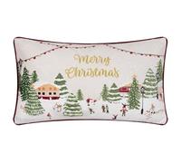 Furn Joy To All Embroidered Snow Velvet Reversible Cushion 30 x 50cm - Snow/Berry - Wilko