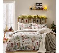Furn Joy to All Printed Duvet Cover Set, King, Snow/Berry, White