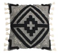 Furn Kalai Tufted Tassel Cushion Cover - Black - 45cm x 45cm - Black - 100% Mixed