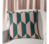 furn. Kalho Geometric Velvet Feather Filled Cushion - Twin Pack, Pink/Green, 45 x 45cm
